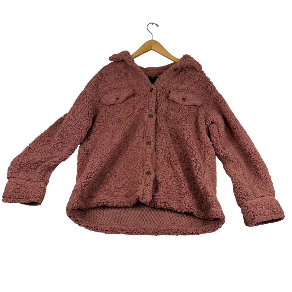 32 Degrees Heat Womens Sherpa Fleece Shacket Mauve Pink Button Up XS S RN165550